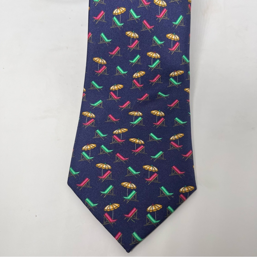 Marchesi di‎ Como Silk Neck Tie Navy Pink, Green Beach Chairs, Yellow Umbrellas